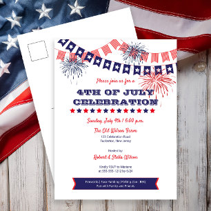 4th of July Celebration Fireworks Bunting Invite Postcard