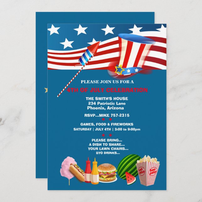 4th of July Celebration Party Patriotic   Invitation (Front/Back)
