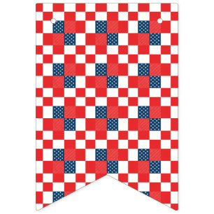4th of July Chequerboard Patriotic Stars and Strip Bunting Flags
