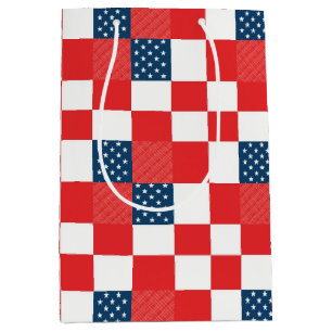 4th of July Chequerboard Patriotic Stars and Strip Medium Gift Bag