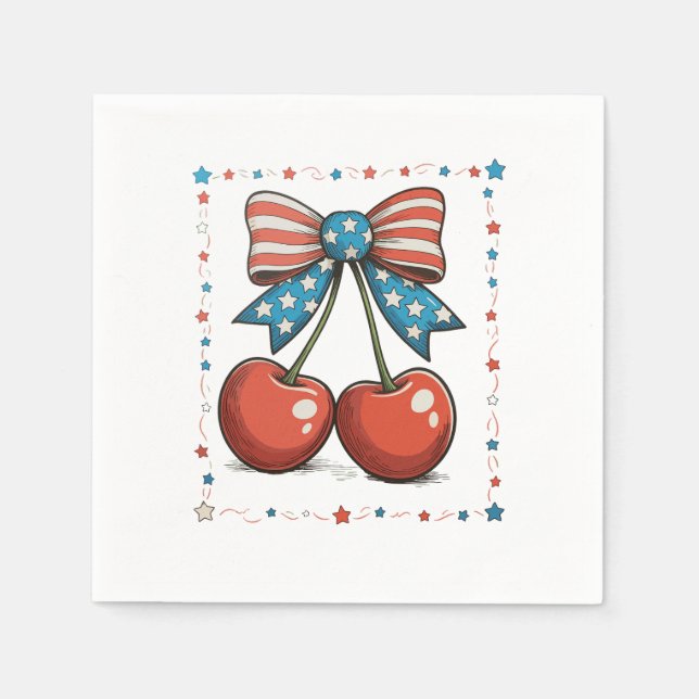 4th Of July Cherries Bow 250th Anniversary Napkin (Front)