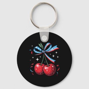 4th Of July Cherries Coquette Bow Patriotic Cherry Keychain