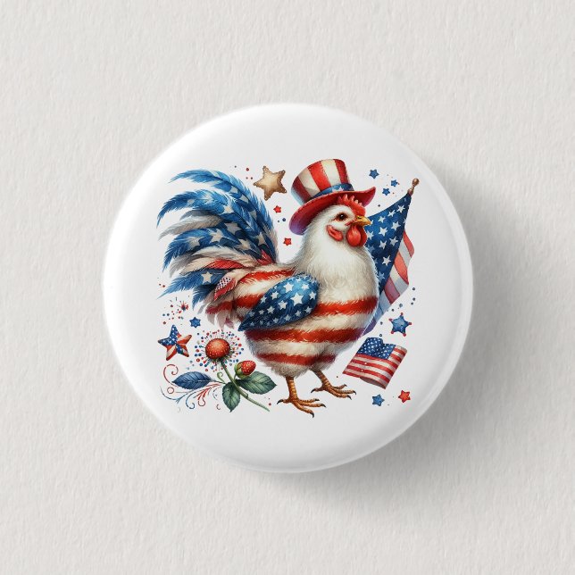4th of July Chicken Clipart-61531 1 Inch Round Button (Front)