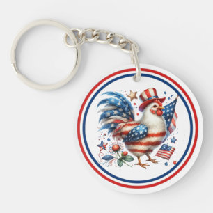 4th of July Chicken Clipart-61531 Keychain