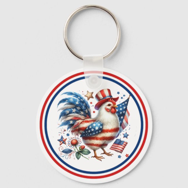 4th of July Chicken Clipart-61531 Keychain (Front)