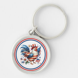 4th of July Chicken Clipart-61531 Keychain