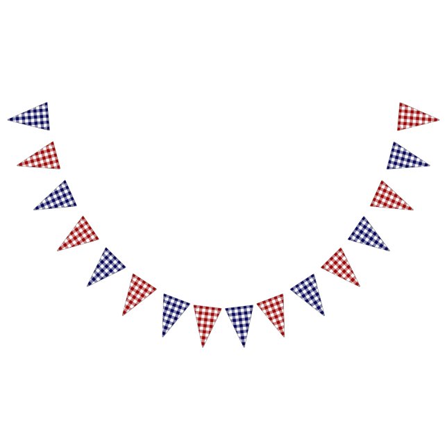 4th of July Classic Red White Blue Gingham Pattern Bunting Flags (All)