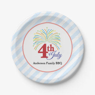 4th of July Colourful Fireworks Personalized Paper Plate