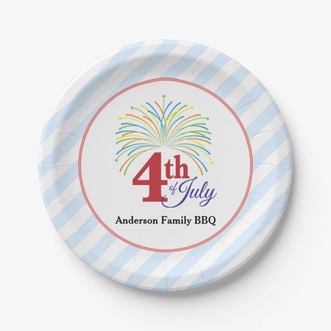 4th of July Colourful Fireworks Personalized Paper Plate (Front)
