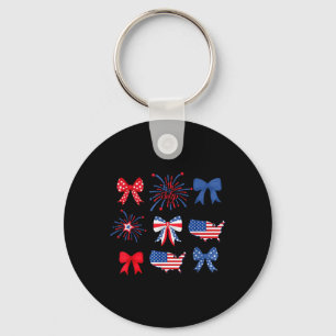 4th Of July Coquette Bow Fireworks Red White And B Keychain