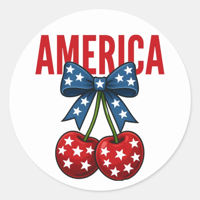 4th of July Coquette Cherry American Flag Classic Round Sticker (Front)