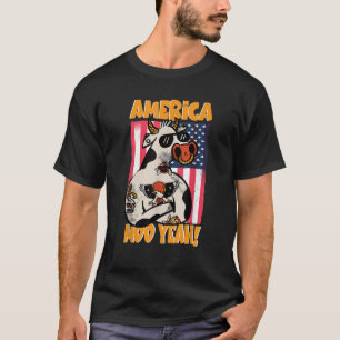 4th of July Cow America Moo Yeah American Flag Pat T-Shirt