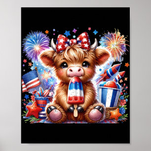 4th Of July Cow Popsicle Firework Usa American Poster