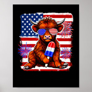 4th Of July Cow Popsicle Firework Usa American Poster