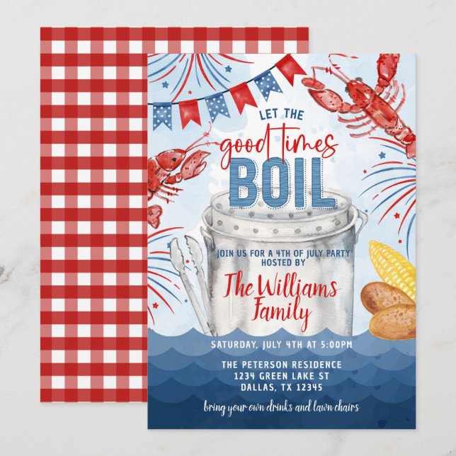 4th of July Crawfish Boil Party Invitation Invite (Front/Back)