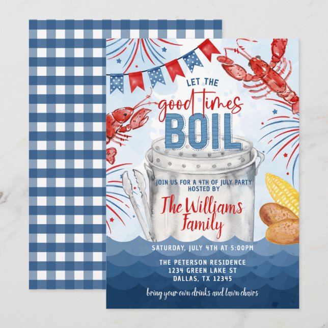 4th of July Crawfish Seafood Boil Party Invitation (Front/Back)