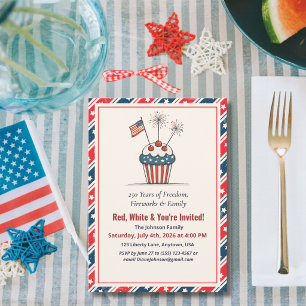 4th of July Cupcake Fireworks America 250th Invitation