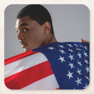 4TH Of July Custom 2 Photo Double Sided  Square Paper Coaster