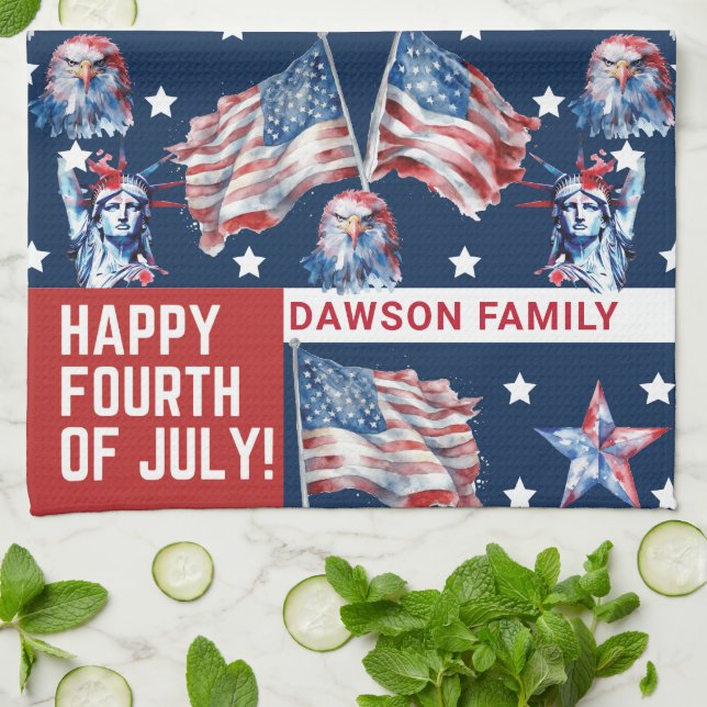 4th of July Custom Family America Kitchen Towel (Folded)