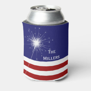 4th of July Customizable Can Cooler with Sparkler