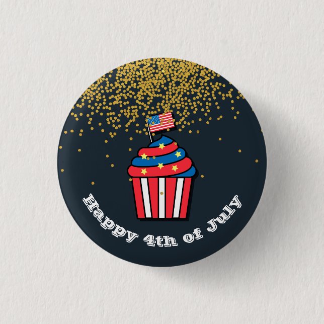 4th of July Cute Graphic modern American Glitter 1 Inch Round Button (Front)