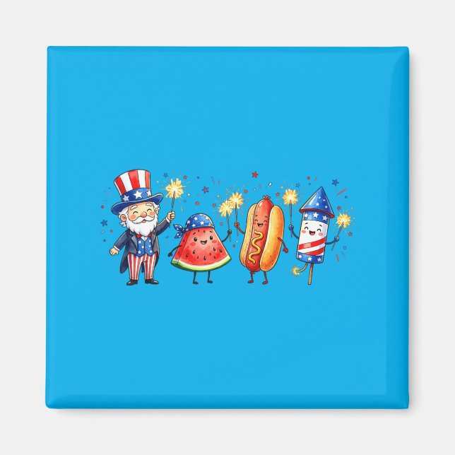 4th Of July Cute Hot Dog Watermelon Uncle Sam Magnet (Front)