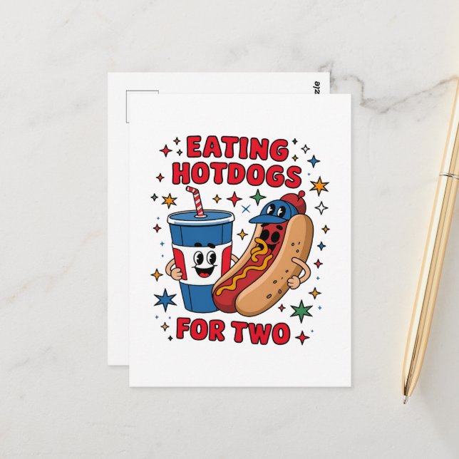 4th Of July Cute Hotdogs Postcard (Front/Back In Situ)