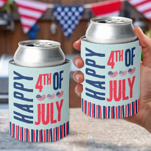 4th Of July Cute Patriotic USA American Flag Can Cooler