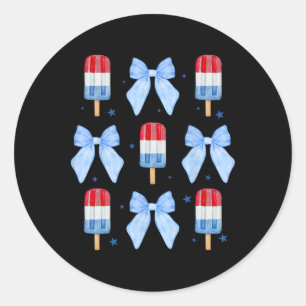 4th Of July Cute Popsicle Bows Patriotic Women Kid Classic Round Sticker