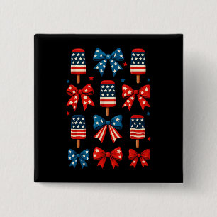 4th Of July Cute Popsicle Coquette Bow Patriotic  2 Inch Square Button
