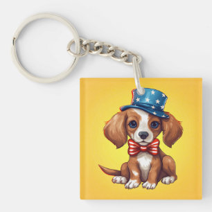 4th Of July Cute Puppy Dog-71009 Keychain