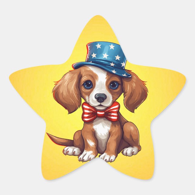 4th Of July Cute Puppy Dog-71009 Star Sticker (Front)