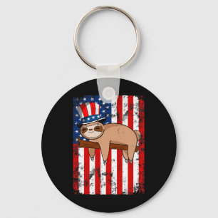 4th Of July Cute Sloth Usa American Flag Independe Keychain