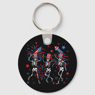4th Of July Dancing Skeletons Circle Keychain