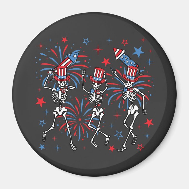 4th Of July Dancing Skeletons Circle Magnet (Front)