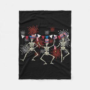 4th Of July Dancing Skeletons Funny Patriotic Men Fleece Blanket