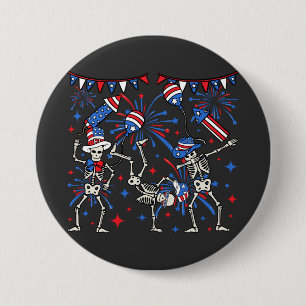 4th Of July Dancing Skeletons Round 3 Inch Round Button