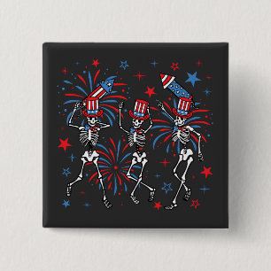 4th Of July Dancing Skeletons Square 2 Inch Square Button