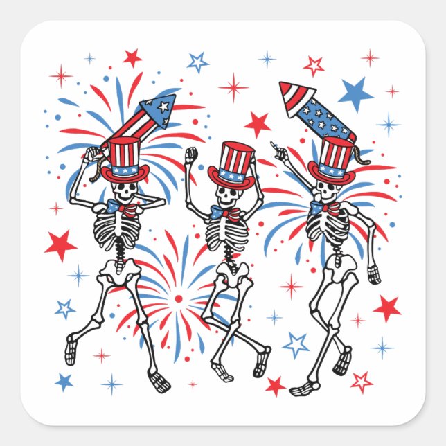 4th Of July Dancing Skeletons Square Sticker (Front)