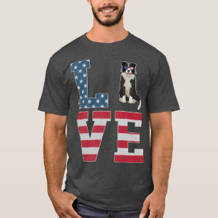 4th of July Decor Patriotic LOVE Border Collie Dog T-Shirt