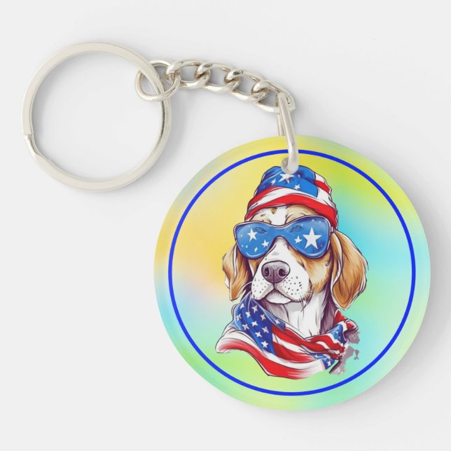 4th Of July Dog Sublimation Keychain (Front)
