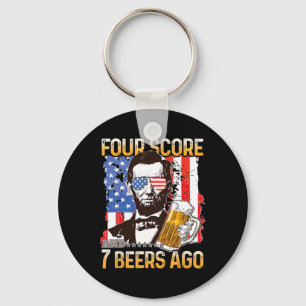 4th Of July Drinking Beer Patriot Four Score And 7 Keychain