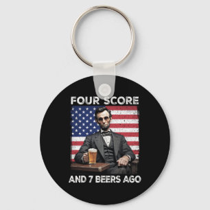 4th Of July Drinking Beer Patriot Four Score And 7 Keychain