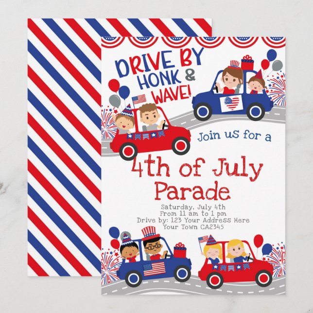 4th of July Drive By Birthday Invitation (Front/Back)