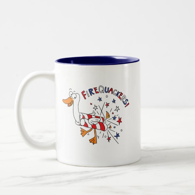 4th of July Duck Kids Funny Cartoon Two-Tone Coffee Mug (Left)