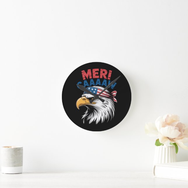 4th Of July Eagle Freedom Patriotic Round Clock (Home)