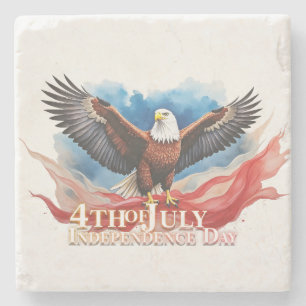 4th of July Eagle – Patriotic Art Design Stone Coaster