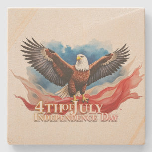 4th of July Eagle – Patriotic Art Design Stone Coaster