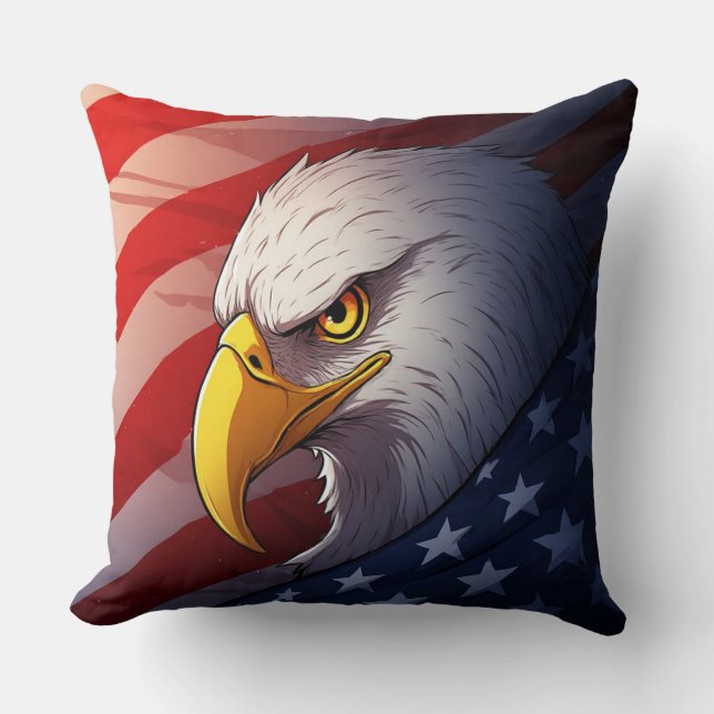 4th of July Eagle – Patriotic USA Design Throw Pillow (Front)