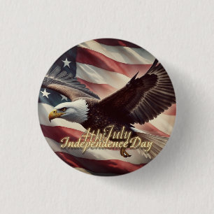 4th of July Eagle with American Flag 1 Inch Round Button
